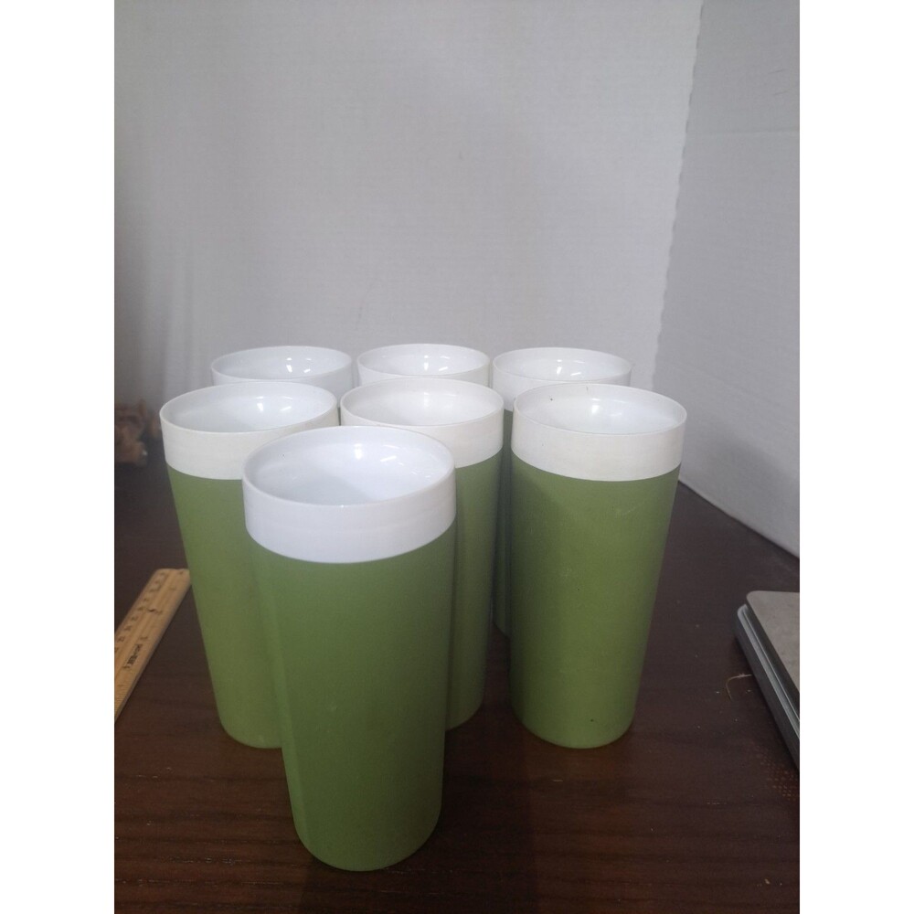 Set Of 7 Vintage West Bend Avacodo Green And White Double Wall Insulated...